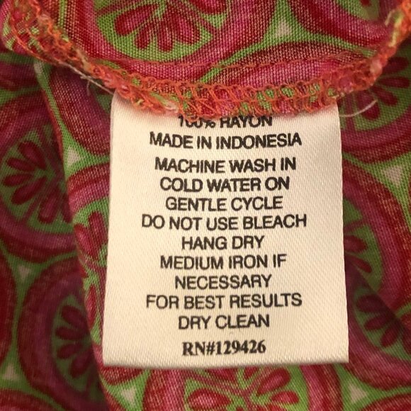 Escapada Tunic Dress Abalone Buttons Citrus Pattern Print Pink Green Size Small - Picture 14 of 14